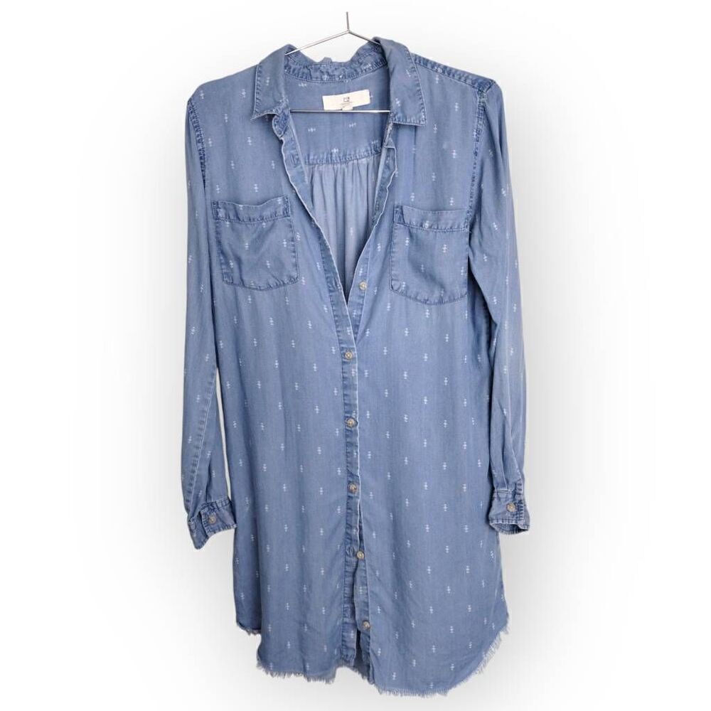 Thread Supply Womens Shirt Dress Sz Medium Blue Chambray Raw Hem Casual Bohocore